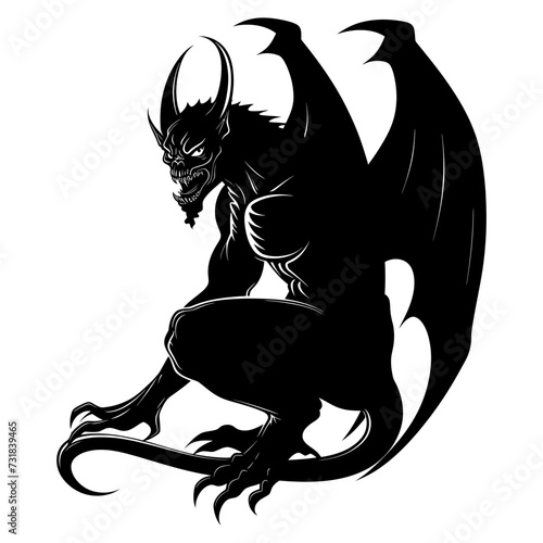 Silhouette Gargoyle Mythical Creature Monster in mmorpg game black color only