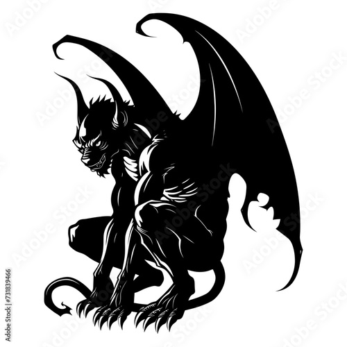 Silhouette Gargoyle Mythical Creature Monster in mmorpg game black color only