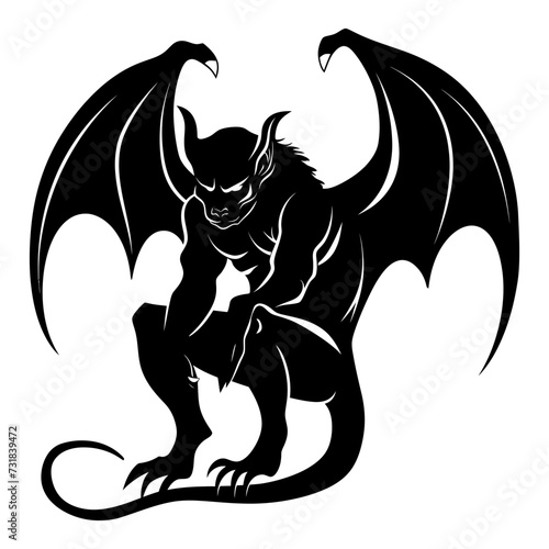 Silhouette Gargoyle Mythical Creature Monster in mmorpg game black color only