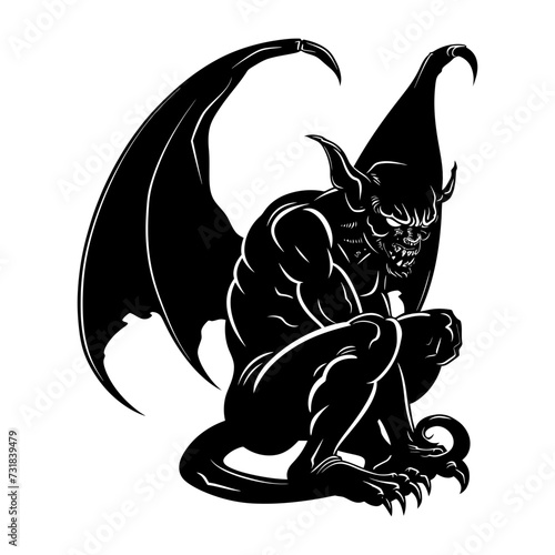 Silhouette Gargoyle Mythical Creature Monster in mmorpg game black color only