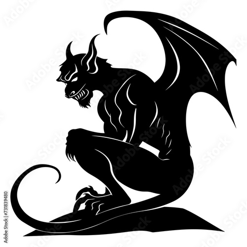 Silhouette Gargoyle Mythical Creature Monster in mmorpg game black color only