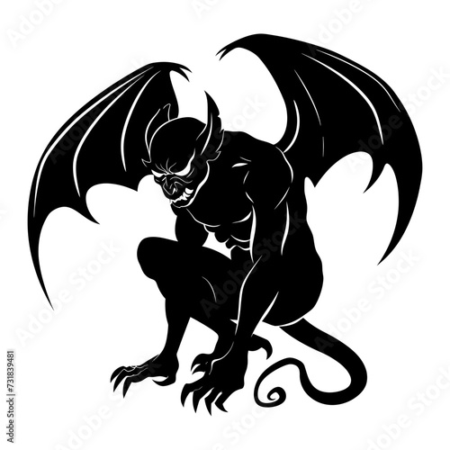 Silhouette Gargoyle Mythical Creature Monster in mmorpg game black color only