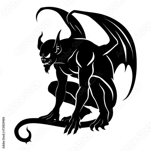Silhouette Gargoyle Mythical Creature Monster in mmorpg game black color only