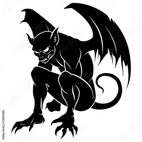 Silhouette Gargoyle Mythical Creature Monster in mmorpg game black color only