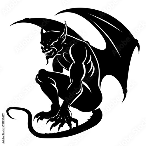 Silhouette Gargoyle Mythical Creature Monster in mmorpg game black color only
