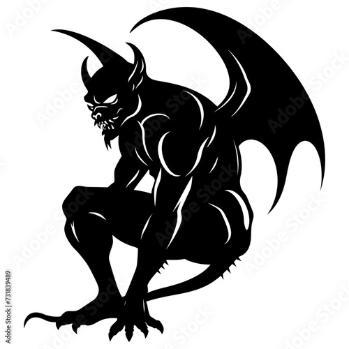 Silhouette Gargoyle Mythical Creature Monster in mmorpg game black color only