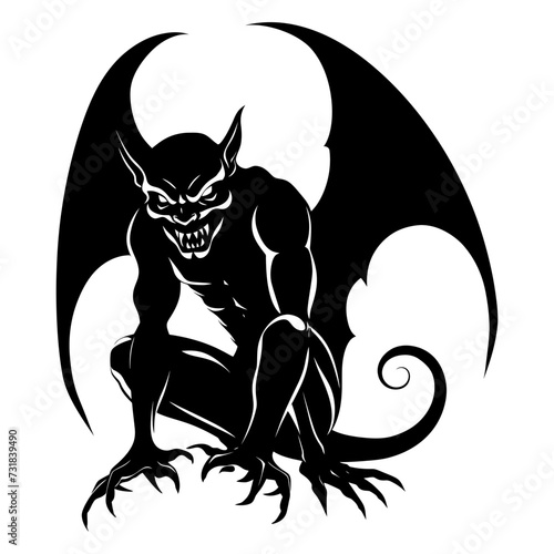 Silhouette Gargoyle Mythical Creature Monster in mmorpg game black color only