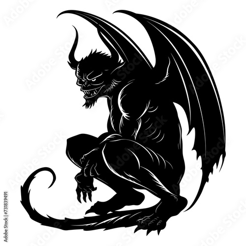 Silhouette Gargoyle Mythical Creature Monster in mmorpg game black color only