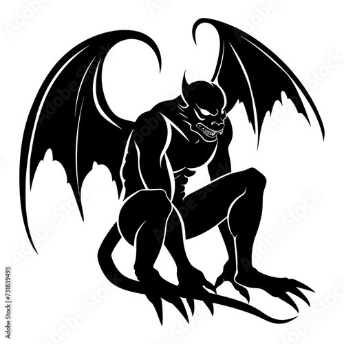 Silhouette Gargoyle Mythical Creature Monster in mmorpg game black color only