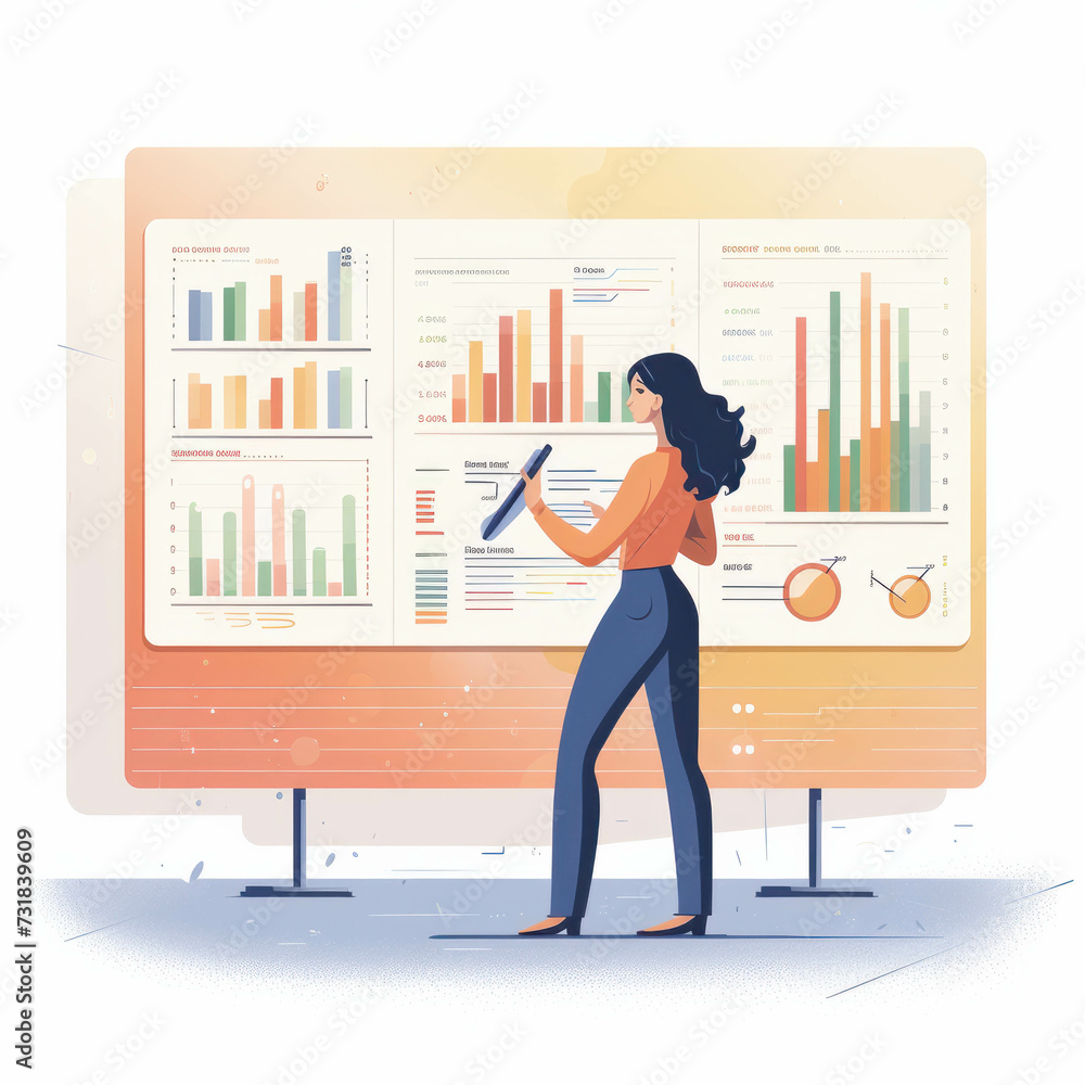 Person presenting and evaluating data chart - Illustration created --v 5.2 Job ID: 5a8e8b43-9c93-47a0-a77d-7632e1349a83