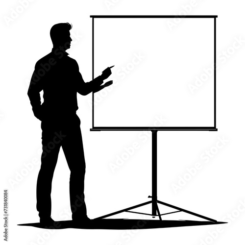 Silhouette Business Man Making Presentation on Whiteboard black color only