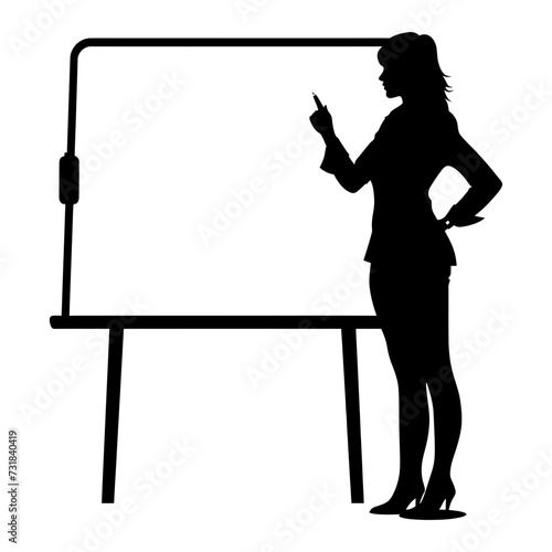 Silhouette Business Woman Making Presentation on Whiteboard black color only