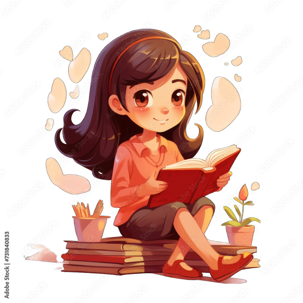 Reading girl in classroom png Reading girl in classroom png