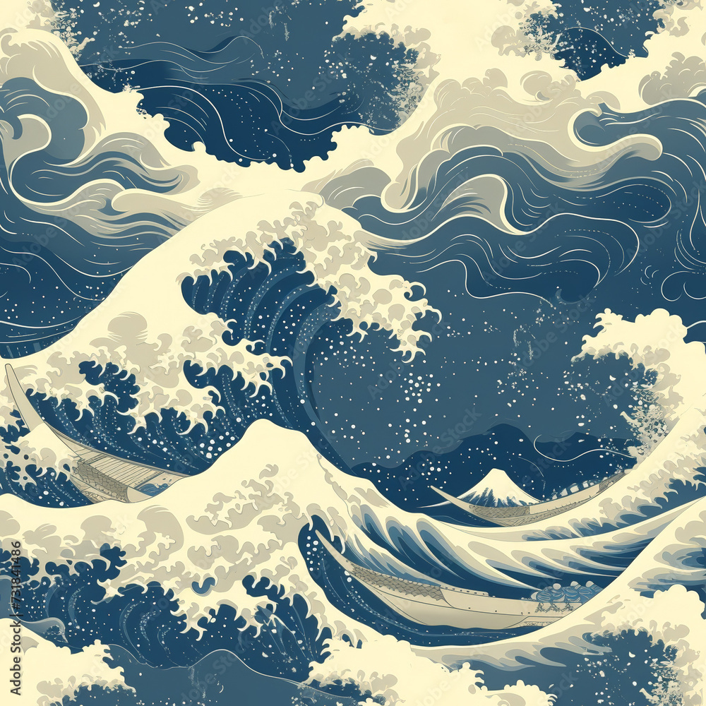 Wave Ocean, Pattern Tile for seamless backgrounds, ai generated