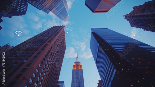 Urban Connectivity  Wireless Signs Among Skyscrapers