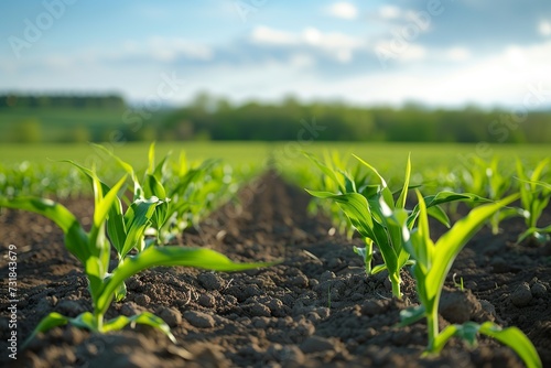 green corn field in spring