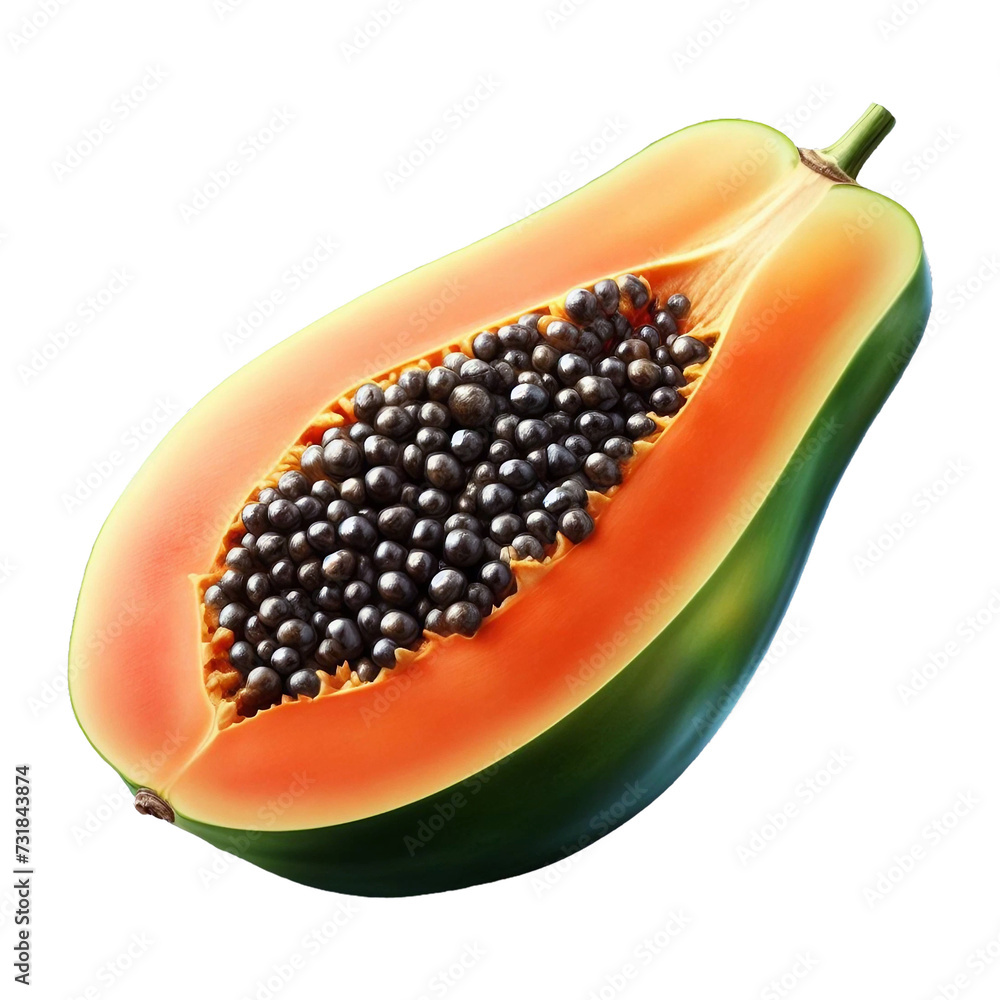 Slice papaya on transparent background Ai generative. Slice papaya on transparent background Ai generative.