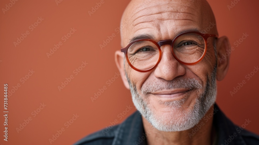 Smiling man with glasses and white beard against orange background. Smiling man with glasses and white beard against orange background.