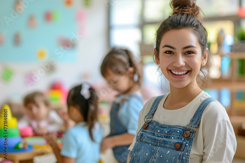 Confident babysitter Smiling and successful