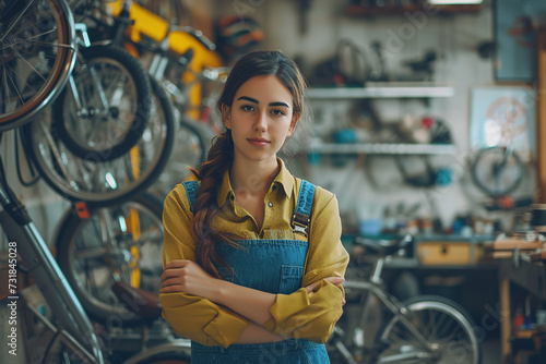 Confident female bicycle repairman standing in her office © Digitalphoto 4U