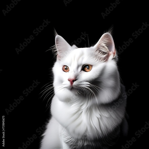 white cat portrait isolated on black background