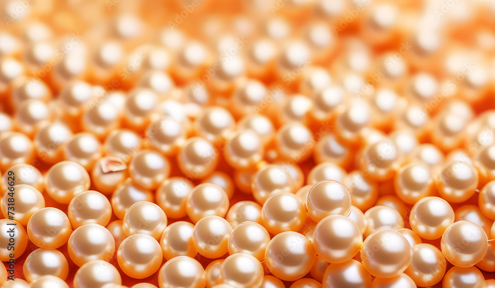 Pile of pearls as a background in peach fuzz color of the year 2024.Beautiful shiny sea pearl.Generative AI Pile of pearls as a background in peach fuzz color of the year 2024.Beautiful shiny sea pearl.Generative AI