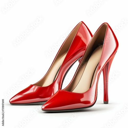 Classic Red High Heel Shoes Isolated on White Background. Generative ai