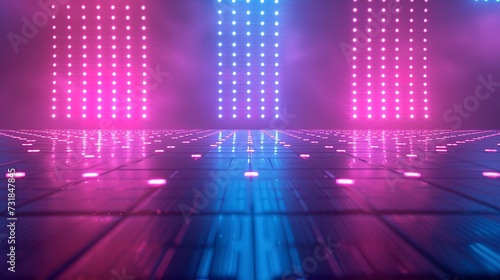 Nightclub dance floor, led lights, pink and blue neon modern abstract background 