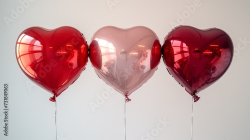 Whimsical Airborne Love: A Trio of Heart-shaped Balloons Takes Flight. Generative AI.