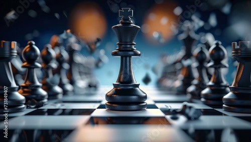 3d illustration, chess game aggressive move, black king chess piece attacks. Business planning strategic concept, Generative AI