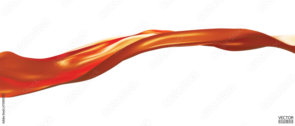 Flying orange silk textile fabric flag background. Smooth elegant orange Satin Isolated on white Background for grand opening ceremony. Orange curtain. 3d vector illustration Flying orange silk textile fabric flag background. Smooth elegant orange Satin Isolated on white Background for grand opening ceremony. Orange curtain. 3d vector illustration