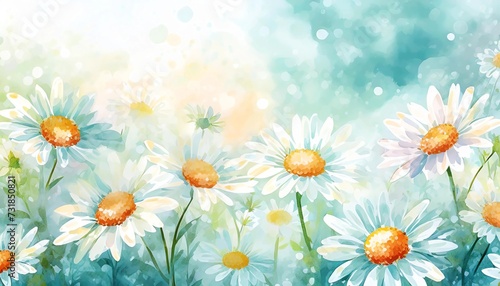 Daisies in spring with a blue and magical background