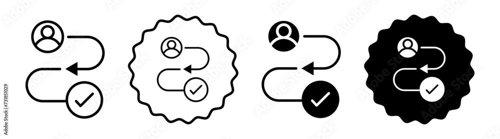 Customer journey set in black and white color. Customer journey simple flat icon vector Customer journey set in black and white color. Customer journey simple flat icon vector