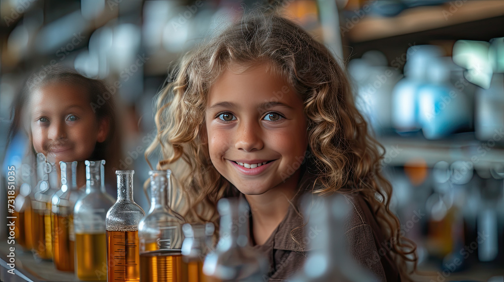 Kids as a Chemist/Research/Analyst at laboratory with smiling face. Kids as a Chemist/Research/Analyst at laboratory with smiling face.