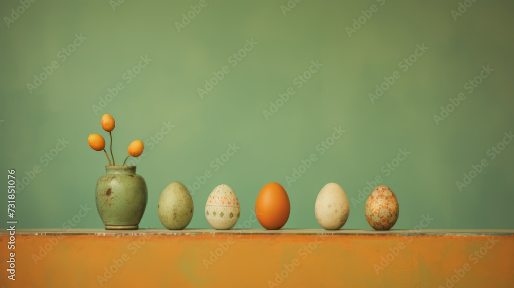 Easter eggs on dark background, moody Easter card Easter eggs on dark background, moody Easter card