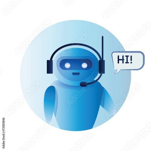 Cute smiling robot, chat bot say hi. Vector modern flat cartoon character illustration. Vector illustration.