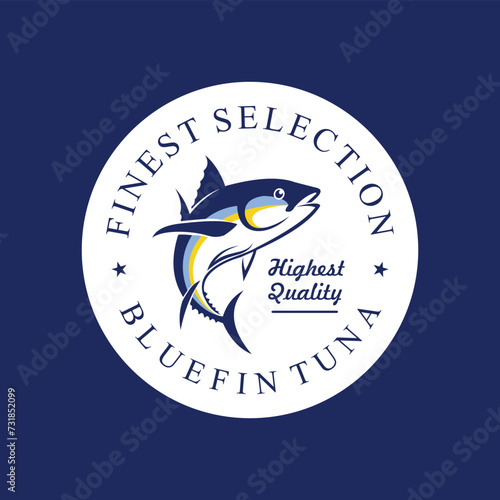 Bluefin tuna badge logo, tuna badge logo