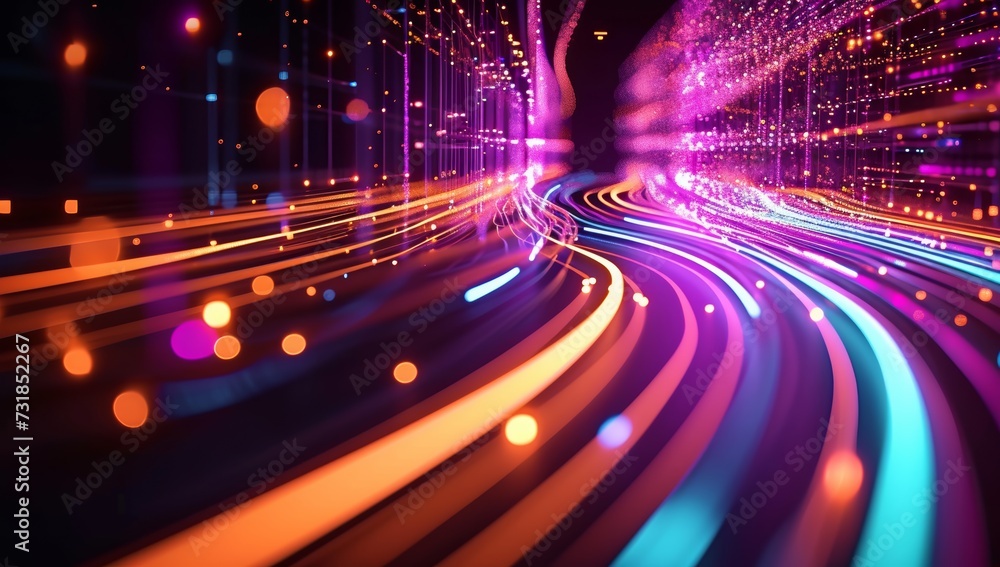 Vibrant image with blue and pink neon light trails creating a dynamic, futuristic atmosphere, suitable for events like tech festivals or electronic music concerts. Vibrant image with blue and pink neon light trails creating a dynamic, futuristic atmosphere, suitable for events like tech festivals or electronic music concerts.