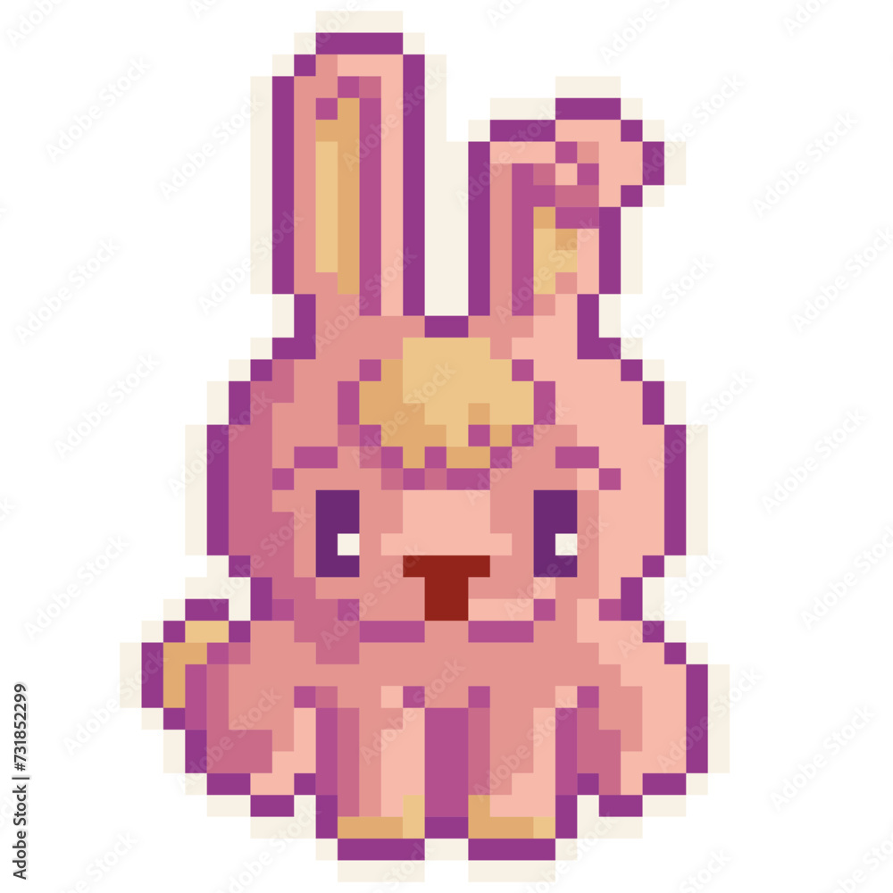 Fototapeta premium Bunny - Cute Kawaii Cartoon Pixel Art Animal Rabbit Hare Icon Vector