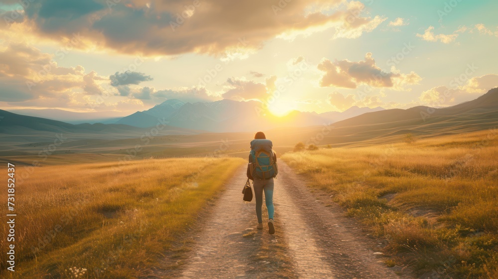 Hiking into the Sunset - AI Generated Digital Art Hiking into the Sunset - AI Generated Digital Art