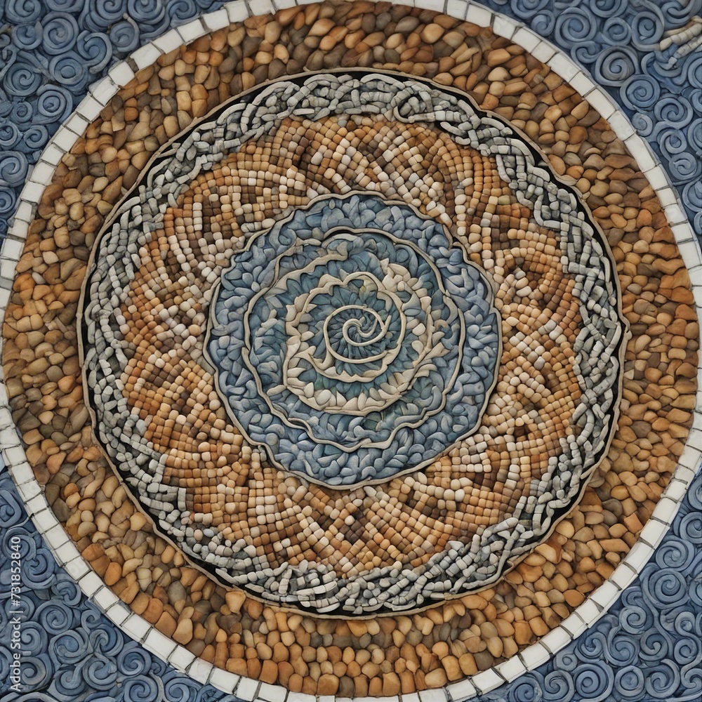 tile mosaic A spiral Turkish decorative tile plate spiral background with a detailed and elegant spiral texture  