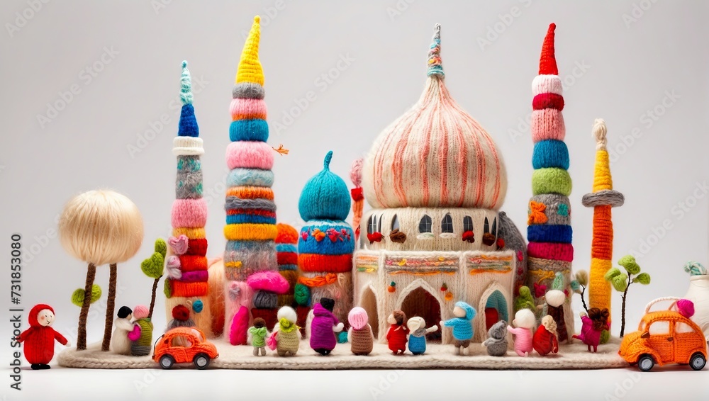 Decorative mosque. knitted miniature.