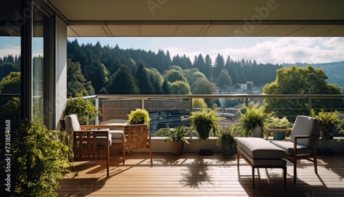 Balcony Overlooking Mountains and Trees