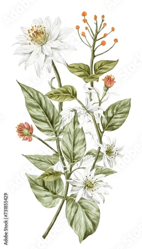 Botanical Illustration of a Flowering Plant on White Background