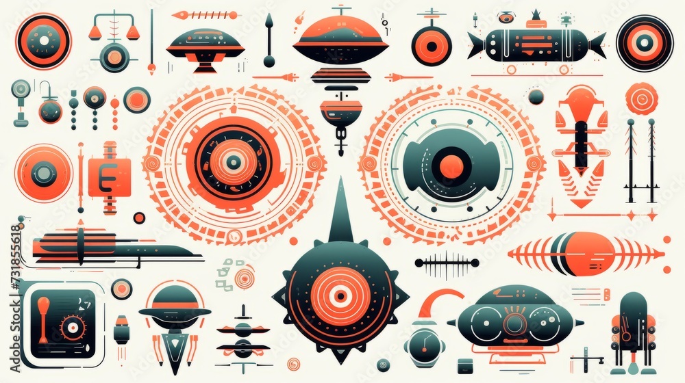 Obraz premium Retro-futuristic elements: vector illustration of vintage-inspired futuristic designs