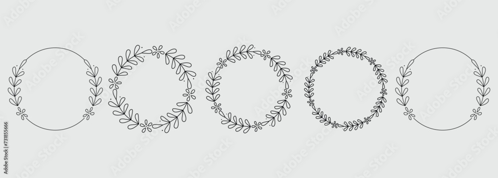 Elegant Hand drawn frames branch and leaves. Wreath. Elegant logo template. Vector illustration botanical decoration elements for labels, branding business identity save the date, logo Elegant Hand drawn frames branch and leaves. Wreath. Elegant logo template. Vector illustration botanical decoration elements for labels, branding business identity save the date, logo