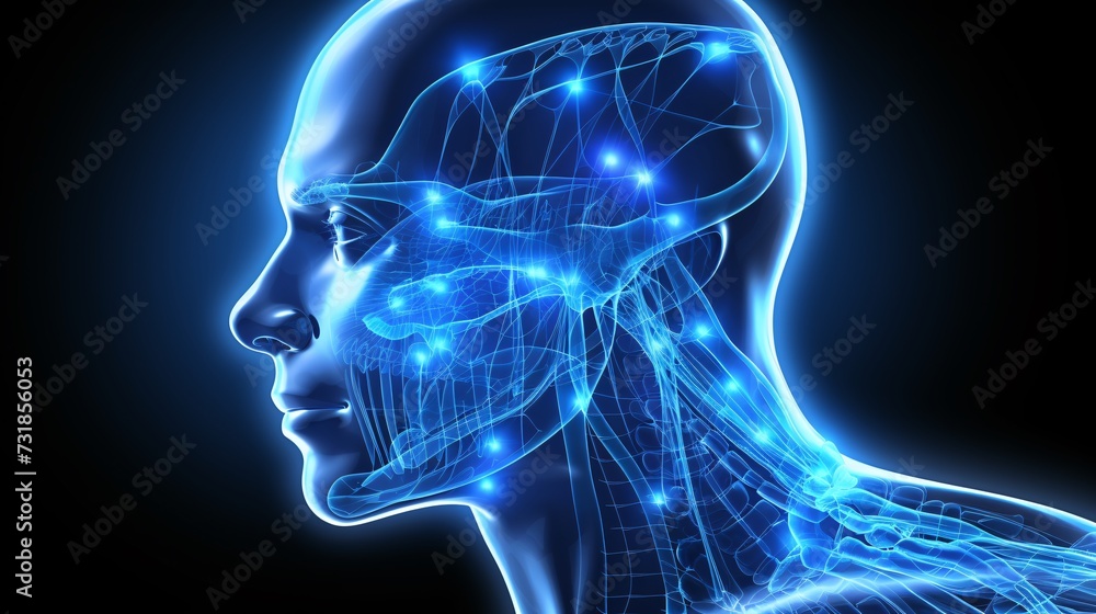Fototapeta premium Mind and Technology Fusion: A Conceptual Visualization of Human Intelligence Interconnected with Digital Networks, Symbolizing Advanced Cognitive and AI Integration
