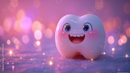 Cartoon teeth whitening for showing healthy teeth with shining effect and happy face.