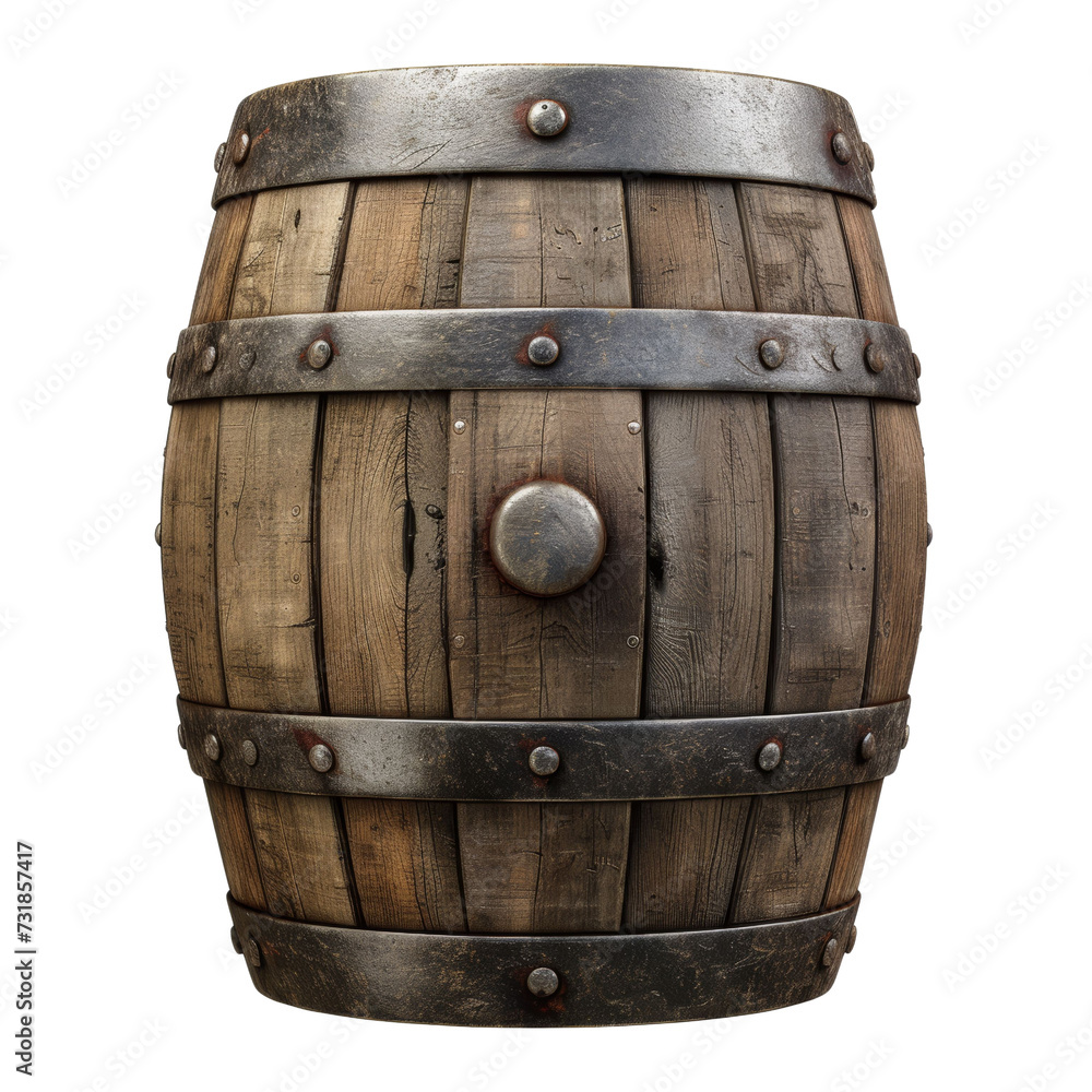 Fototapeta premium Rustic Wooden Barrel Isolated on Transparent or White Background, PNG