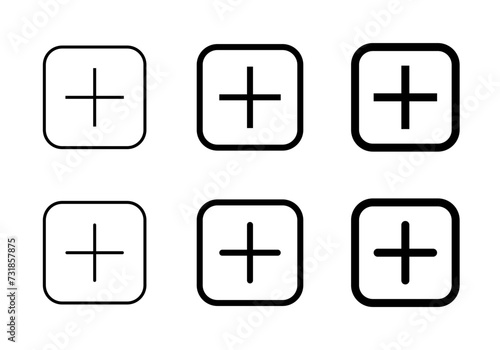 Add button icon vector in square style. Editable stroke